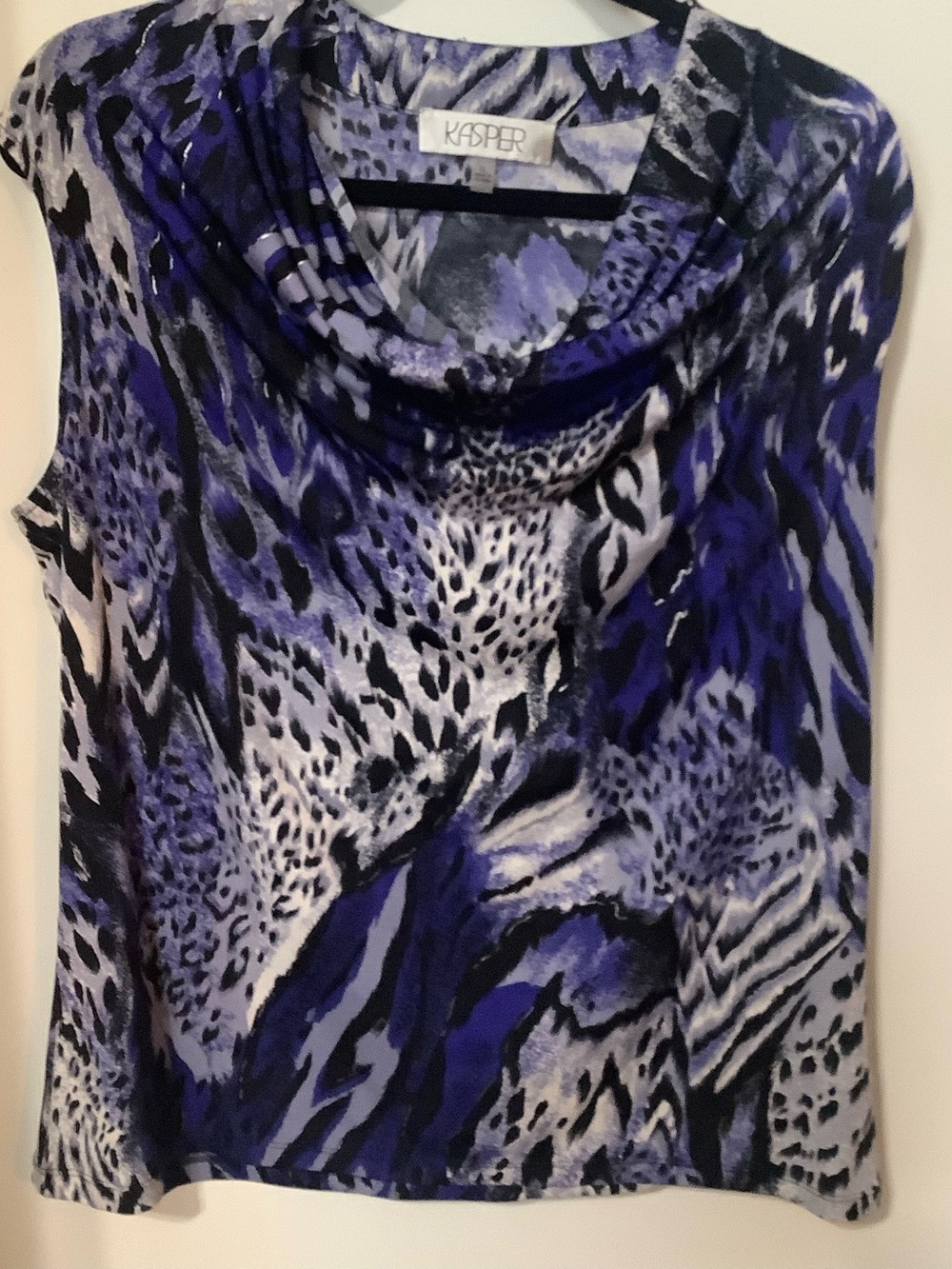 KASPER:  Women's Purple Print Cowl Neck Sleeveless Top